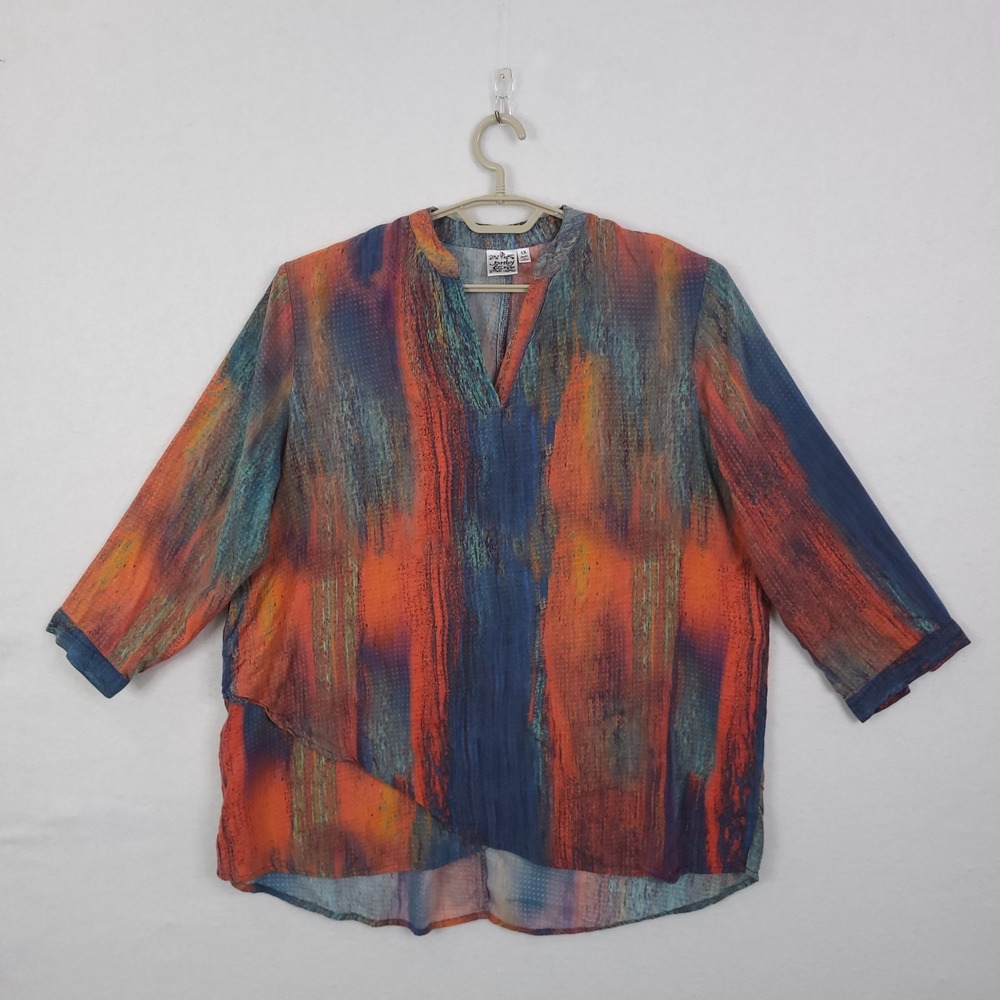 Parsley & Sage Top Tunic Womens Plus Size 1X Artsy Tiered Abstract 3/4 Sleeve